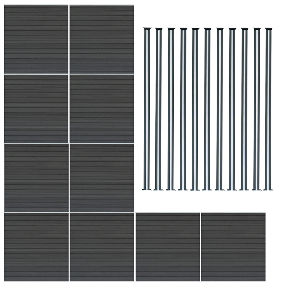 Vallas para exteriores de WPC y Aluminio - 10x Paneles + 11x Postes | Gris