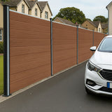 Vallas para exteriores de WPC y Aluminio - 1x Panel Cuadrado + 1x Oblicuo + 2x Postes con LED | Marrón