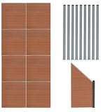Vallas para exteriores de WPC y Aluminio - 8x Paneles Cuadrados + 1x Oblicuo + 9x Postes con LED | Marrón