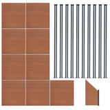 Vallas para exteriores de WPC y Aluminio - 9x Paneles Cuadrados + 1x Oblicuo + 10x Postes con LED | Marrón