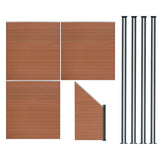 Vallas para exteriores de WPC y Aluminio - 3x Paneles Cuadrados + 1x Oblicuo + 4x Postes con LED | Marrón