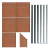 Vallas para exteriores de WPC y Aluminio - 5x Paneles Cuadrados + 1x Oblicuo + 6x Postes con LED | Marrón