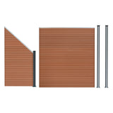 Vallas para exteriores de WPC y Aluminio - 1x Panel Cuadrado + 1x Oblicuo + 2x Postes con LED | Marrón
