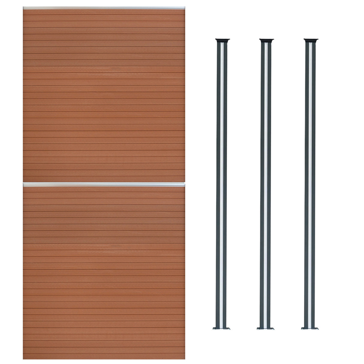 Vallas para exteriores de WPC y Aluminio - 2x Paneles + 3xPostes | Marrón