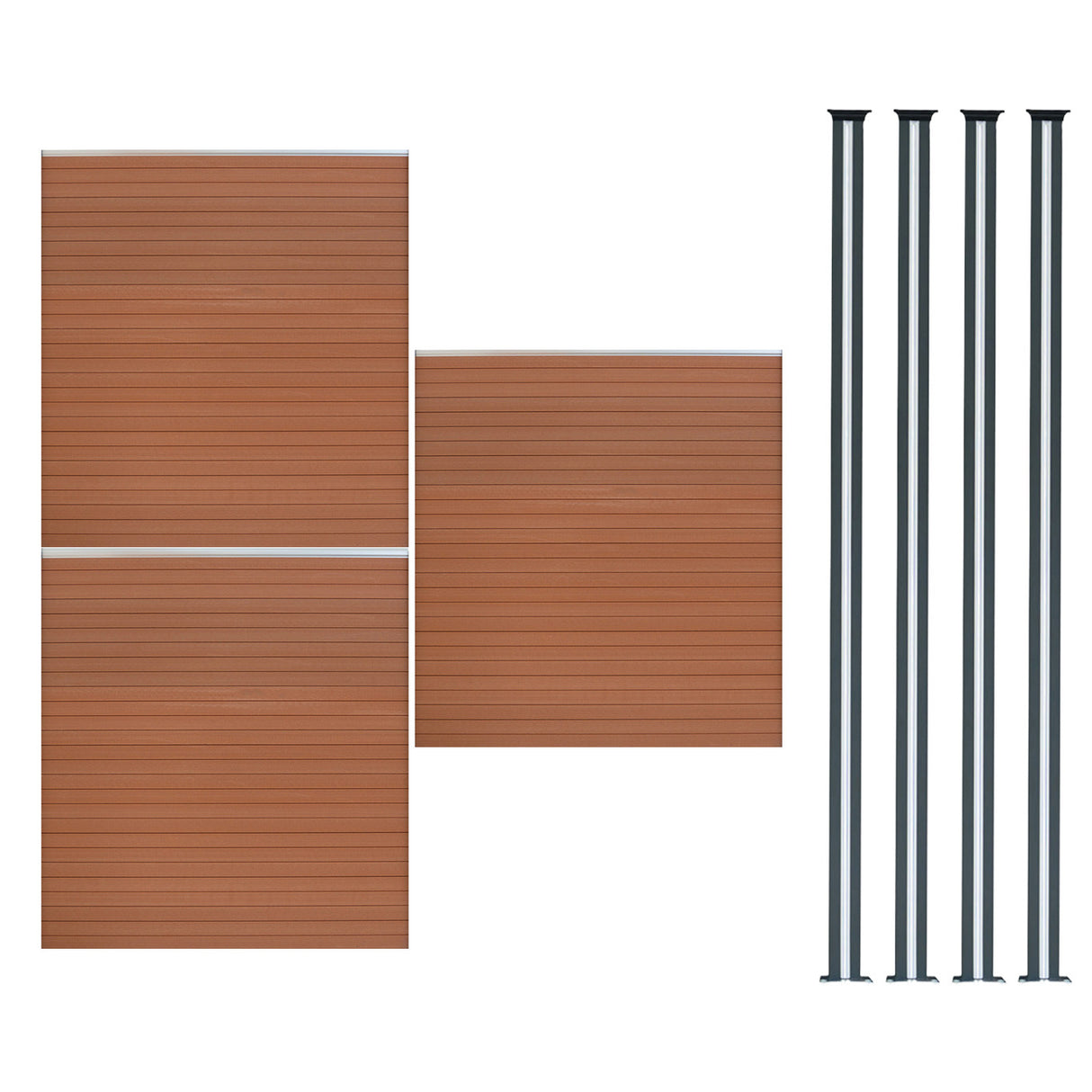 Vallas para exteriores de WPC y Aluminio - 3x Paneles + 4x Postes | Marrón