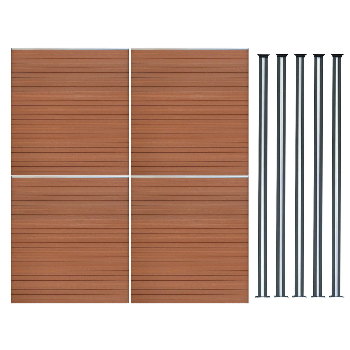 Vallas para exteriores de WPC y Aluminio - 4x Paneles + 5xPostes | Marrón