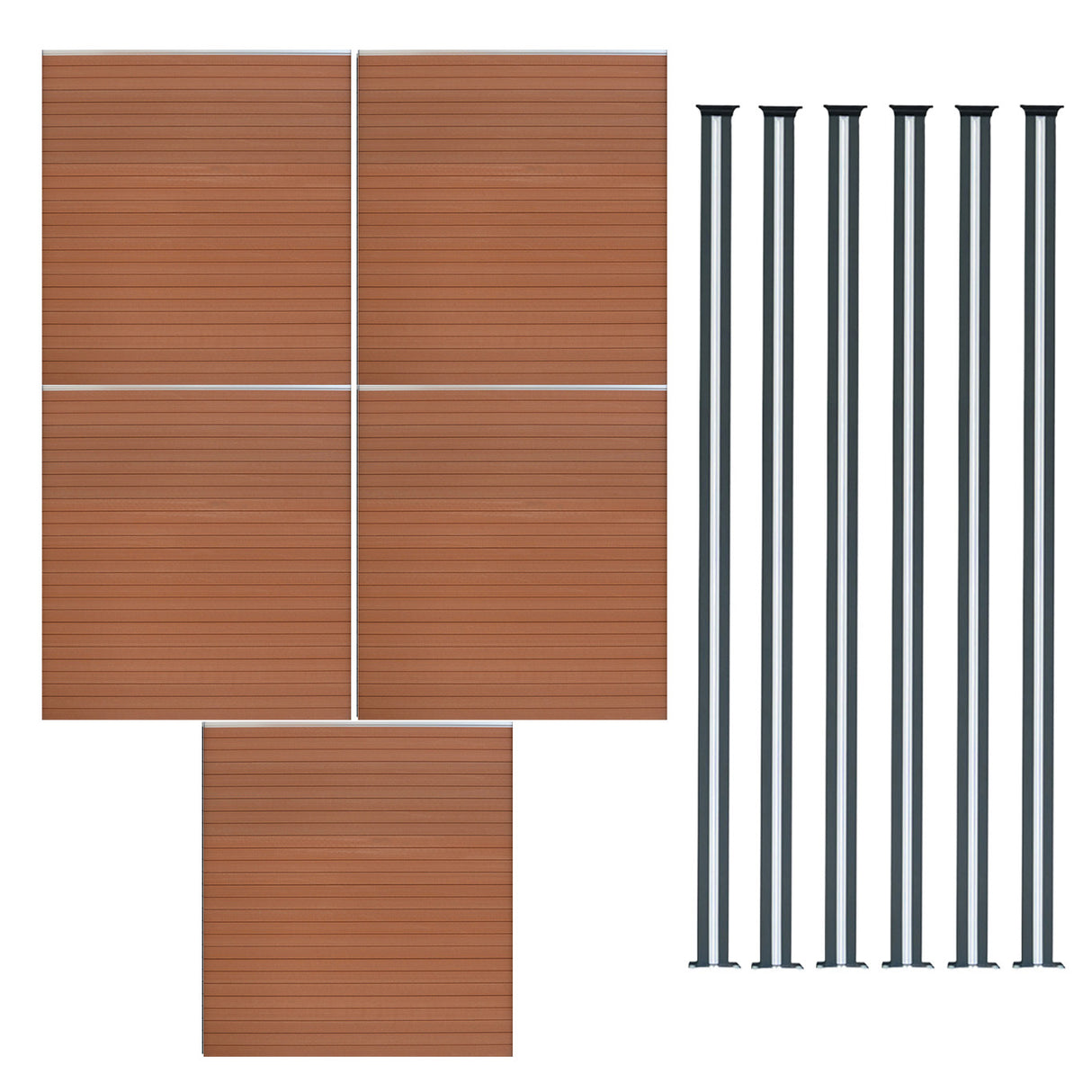 Vallas para exteriores de WPC y Aluminio - 5x Paneles + 6x Postes | Marrón