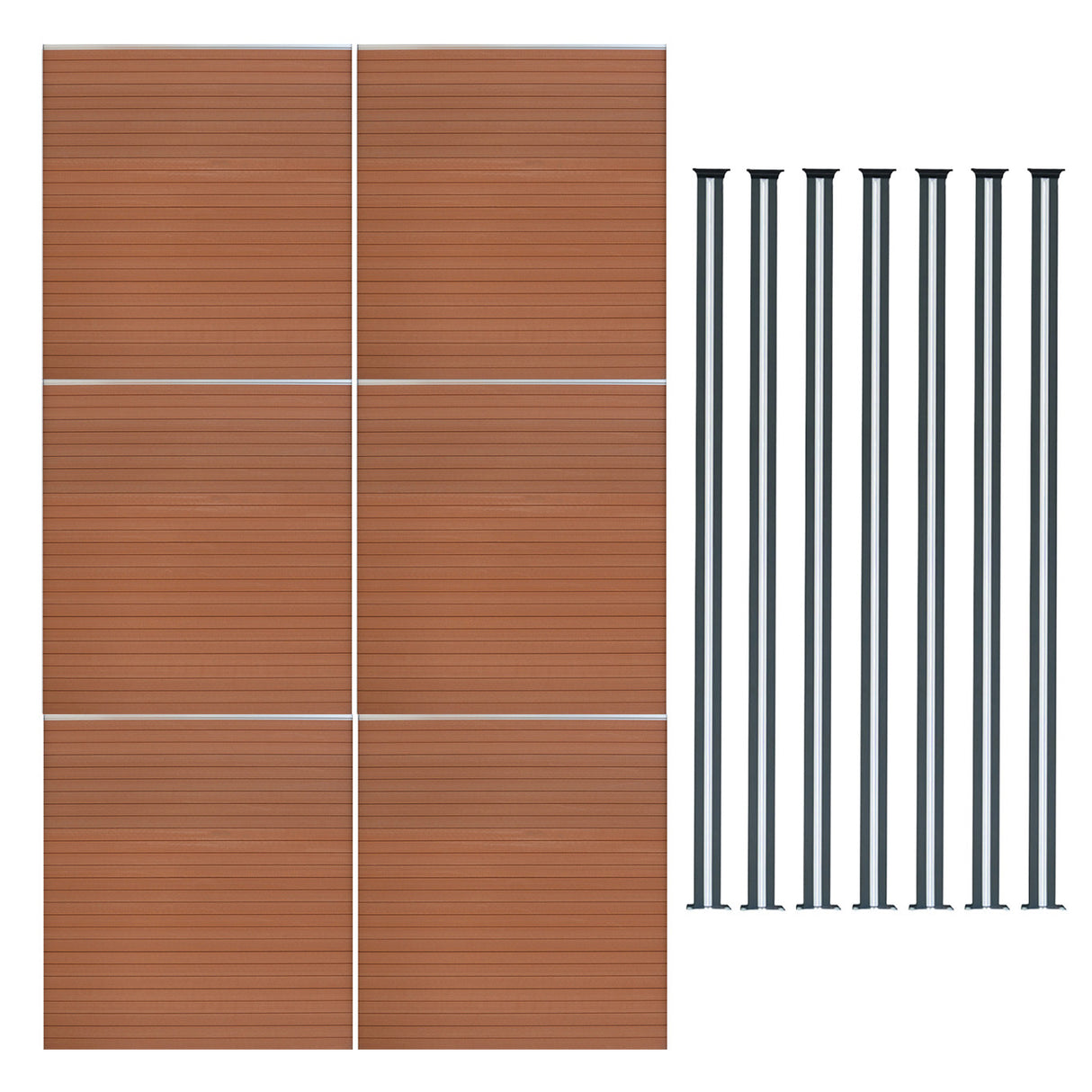 Vallas para exteriores de WPC y Aluminio - 6x Paneles + 7x Postes | Marrón