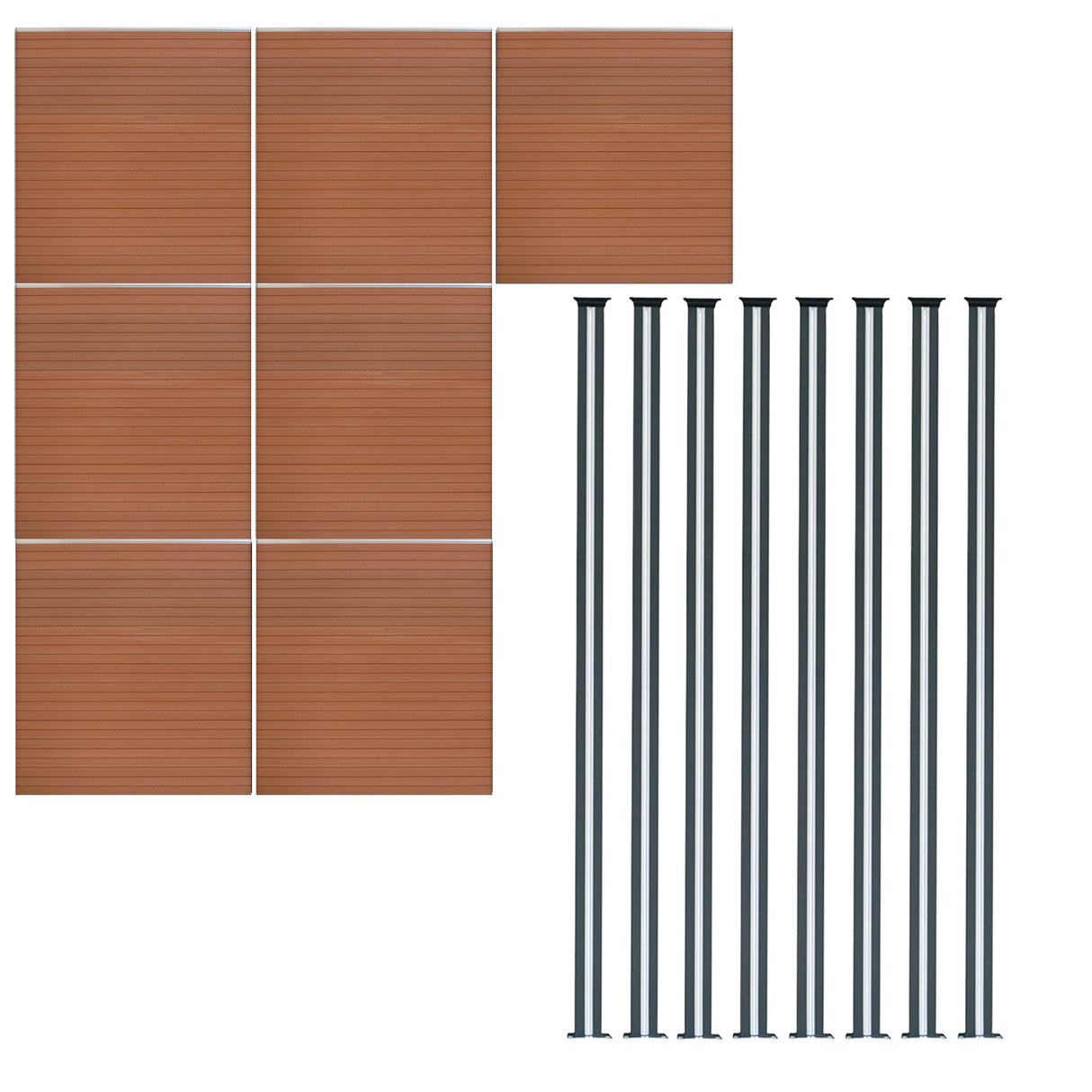Vallas para exteriores de WPC y Aluminio - 8x Paneles + 9x Postes | Marrón
