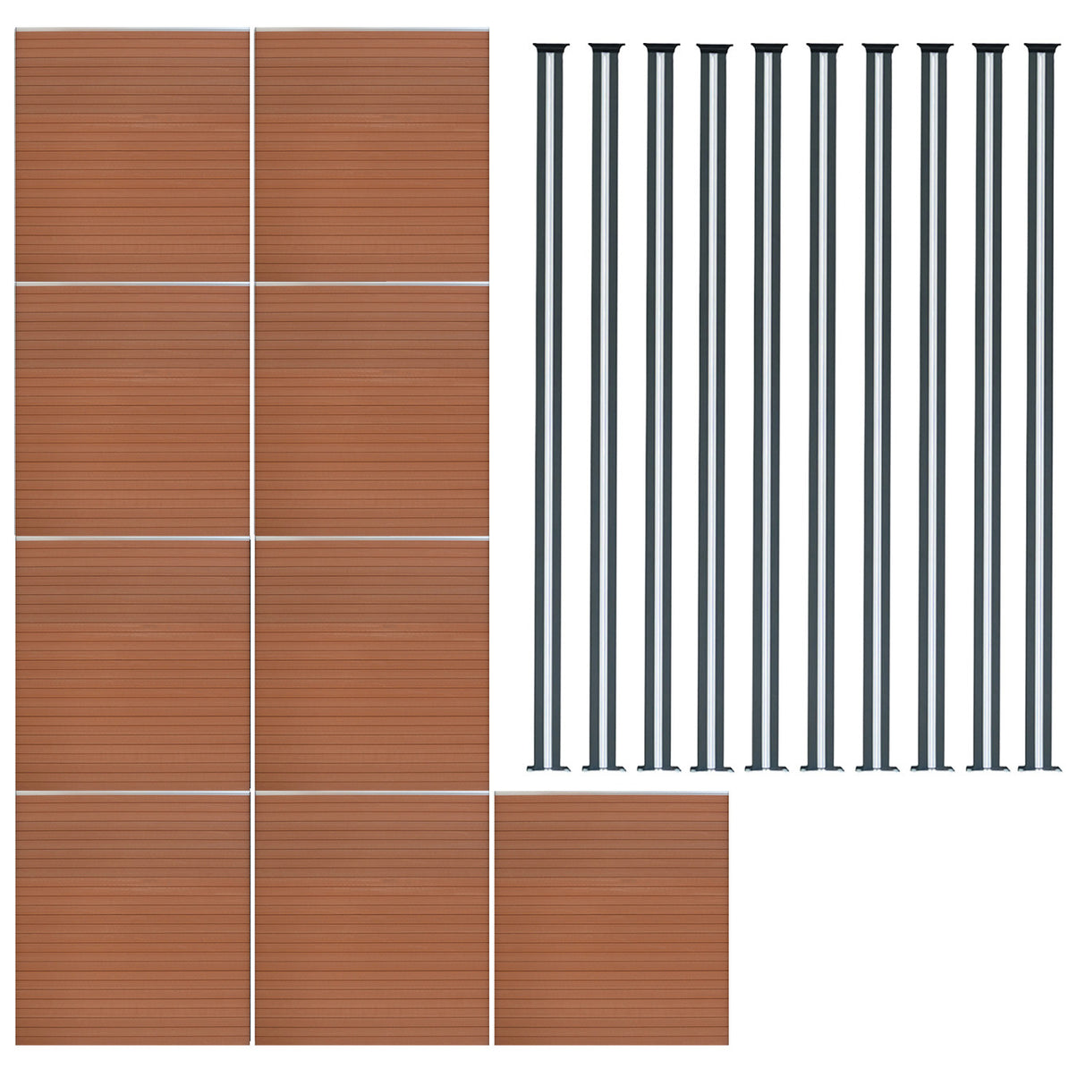 Vallas para exteriores de WPC y Aluminio - 9x Paneles + 10x Postes | Marrón
