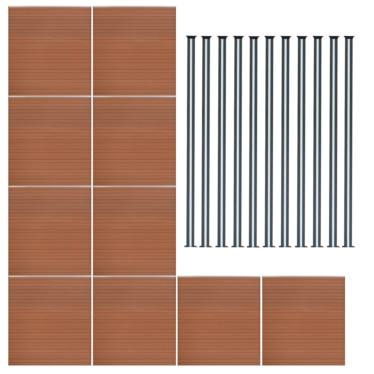 Vallas para exteriores de WPC y Aluminio - 10x Paneles + 11x Postes | Marrón