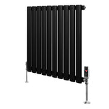Radiador de columna ovalado negro de 600 mm x 600 mm con válvulas, diseño moderno y acabado mate, ideal para espacios elegantes