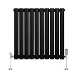 Radiador de columna ovalado negro de 600 mm x 600 mm con válvulas, acabado mate y diseño moderno, ideal para calefacción eficiente