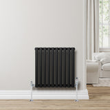 Radiador de columna ovalado negro de 600 mm x 600 mm con válvulas, diseño moderno y acabado mate, ideal para decoración interior