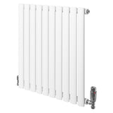 Radiador de columna ovalado blanco de 600 mm x 600 mm con válvulas, diseño moderno y acabado liso, ideal para calefacción eficiente