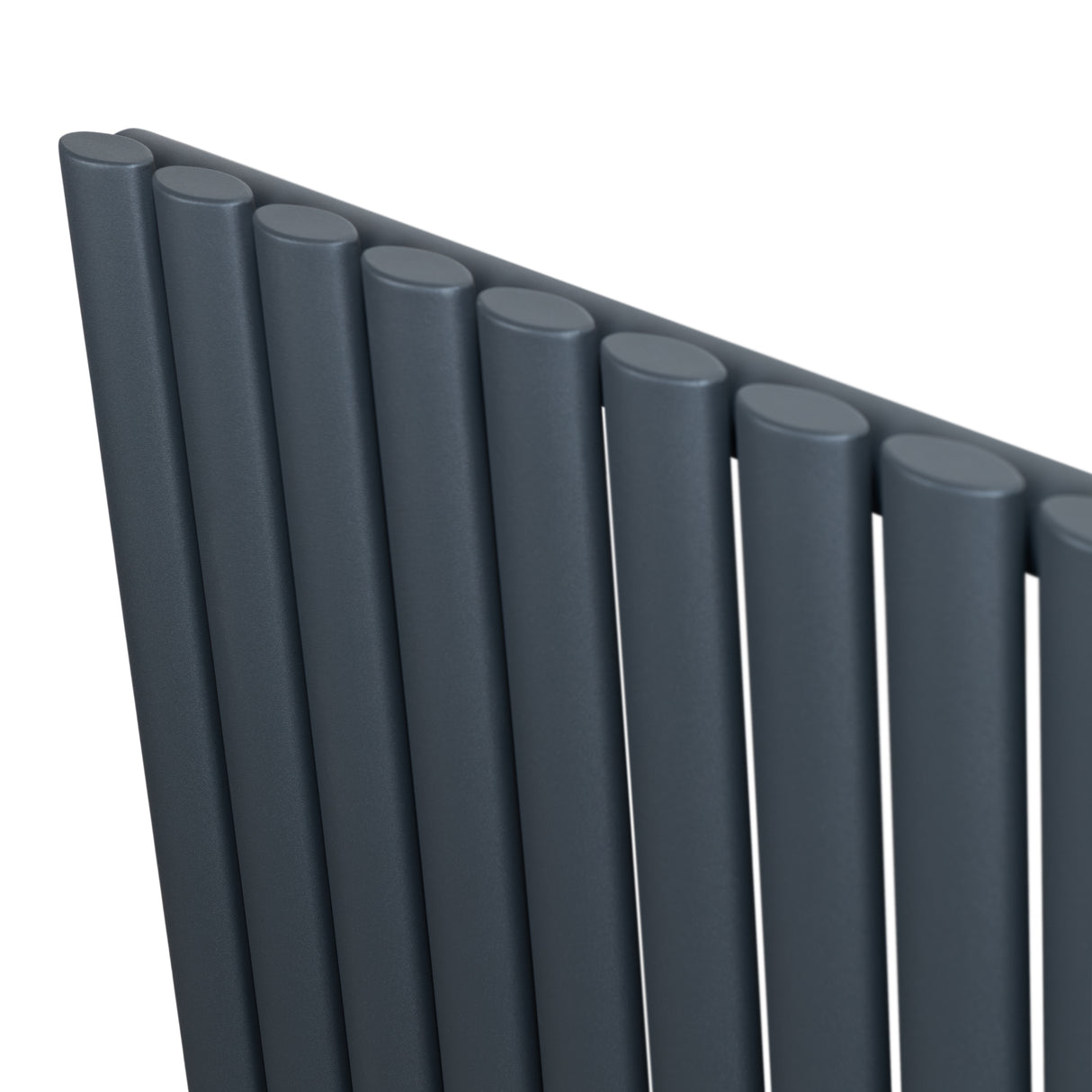 Radiador de columna ovalado en gris antracita, con diseño moderno y acabado mate, ideal para espacios contemporáneos