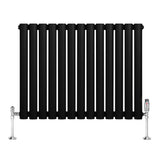 Radiador de columna ovalado negro de 600 mm x 780 mm con válvulas brillantes, diseño moderno y acabado mate elegante