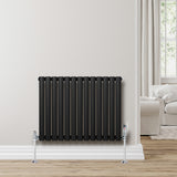 Radiador de columna ovalado negro de 600 mm x 780 mm con válvulas, acabado mate y diseño elegante, ideal para cualquier espacio moderno