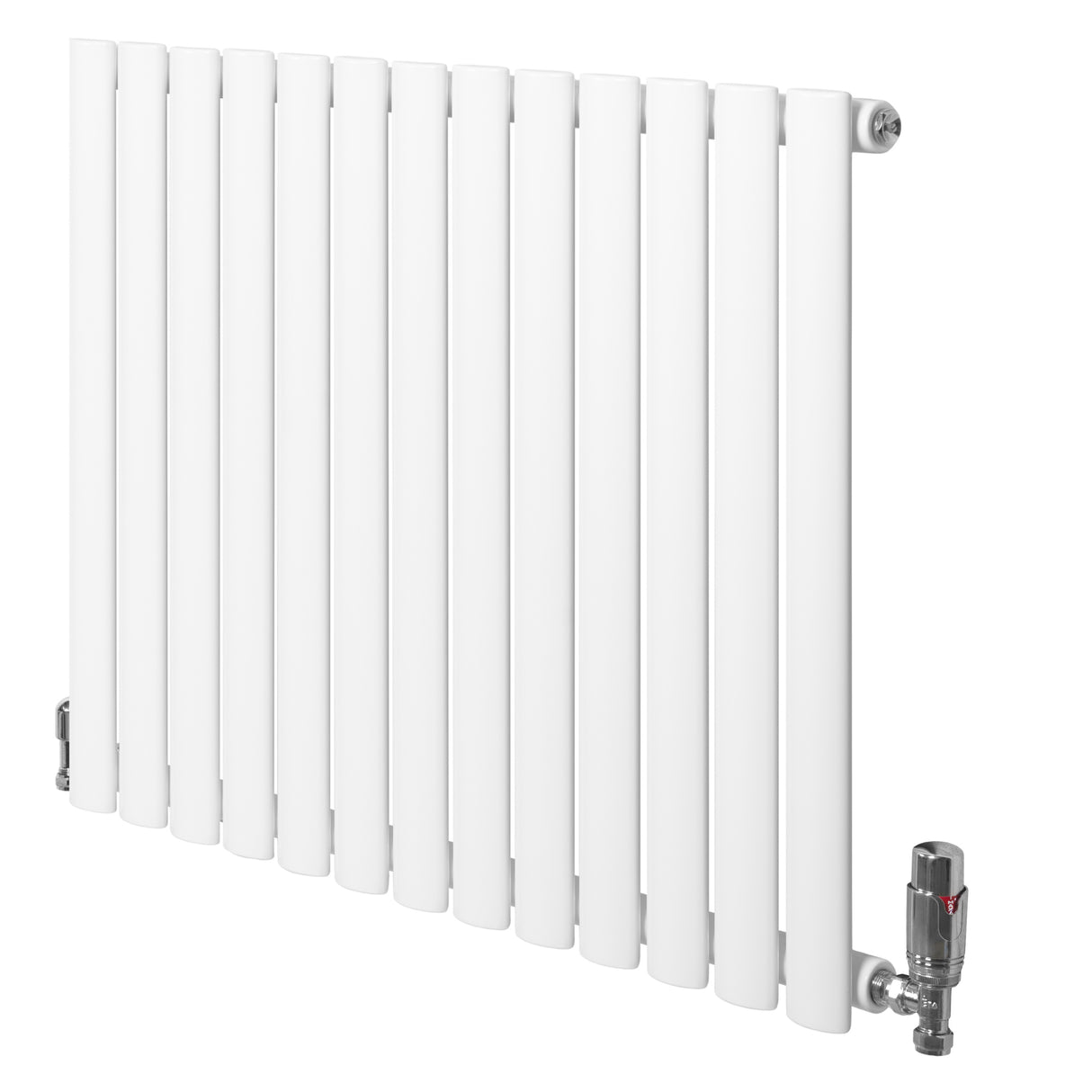 Radiador de columna ovalado blanco de 600 mm x 780 mm con válvulas, diseño moderno y acabado liso, ideal para calefacción eficiente