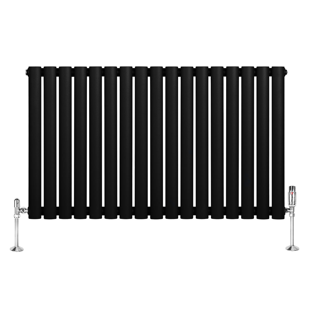 Radiador de columna ovalado negro de 600 mm x 1020 mm con válvulas, diseño moderno y acabado mate, ideal para cualquier espacio