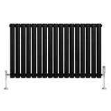 Radiador de columna ovalado negro de 600 mm x 1020 mm con válvulas, diseño moderno y acabado mate, ideal para cualquier espacio