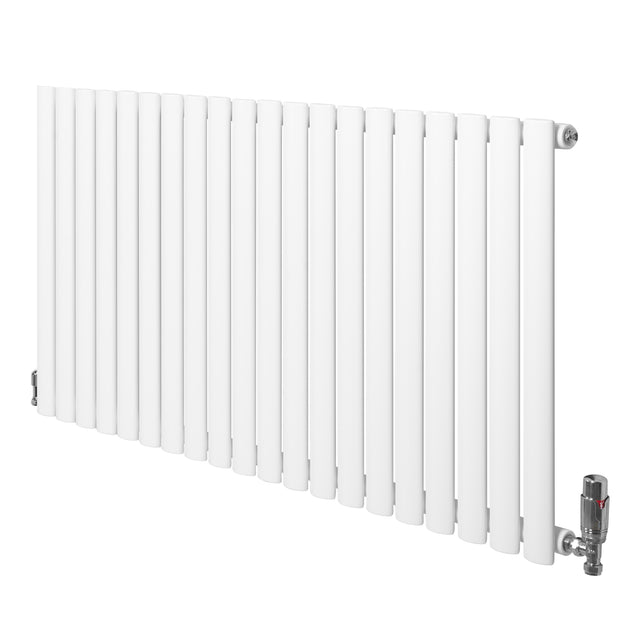 Radiador de columna ovalado blanco de 600 mm x 1200 mm con válvulas, diseño elegante y moderno, ideal para calefacción eficiente