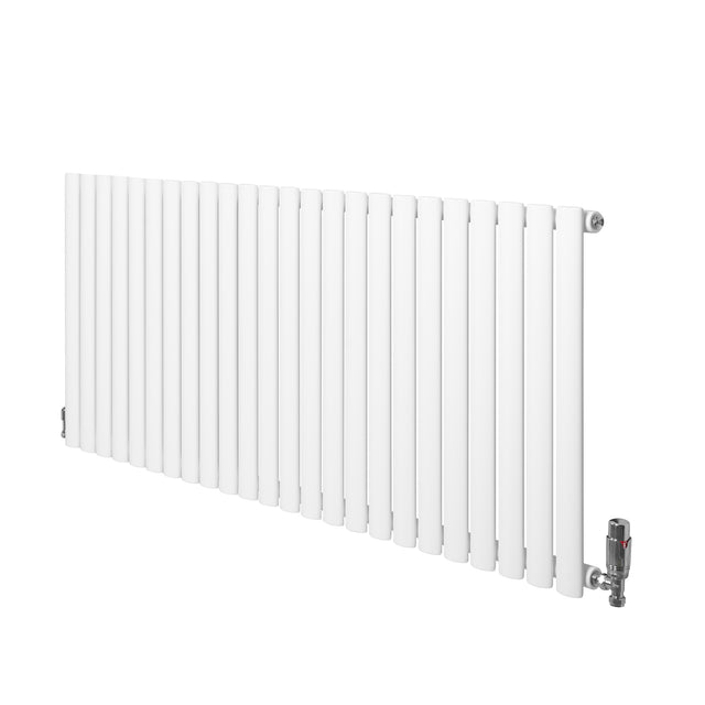 Radiador de columna ovalado blanco de 600 mm x 1440 mm con válvulas, diseño moderno y elegante, ideal para calefacción eficiente