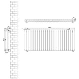 Radiador de columna ovalado blanco de 600 mm x 1440 mm, con diseño elegante y válvulas, ideal para calefacción eficiente