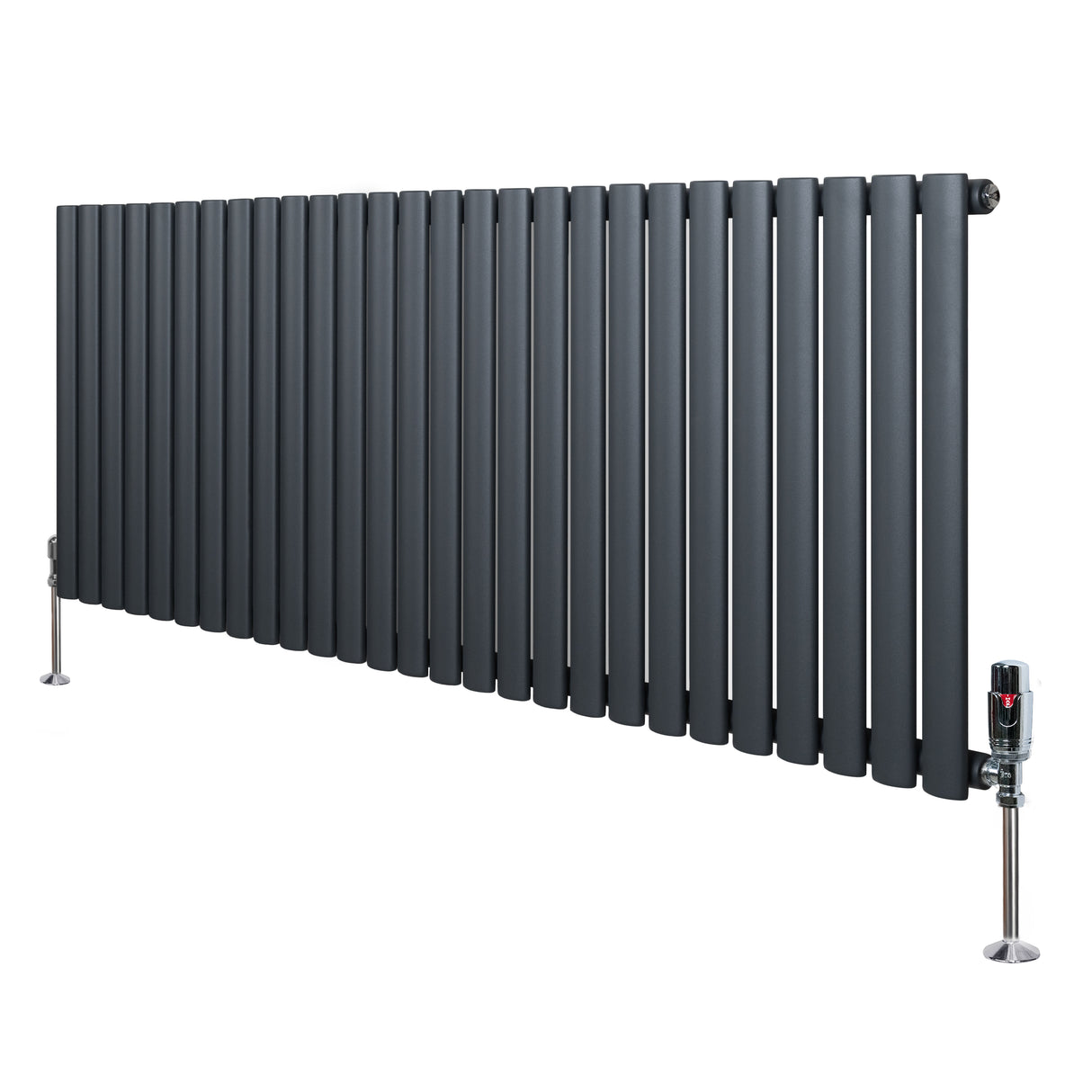 Radiador de columna ovalado en gris antracita, con diseño moderno y acabado mate, mide 600 mm x 1620 mm, ideal para calefacción eficiente