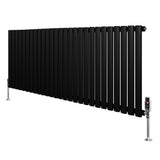 Radiador de columna ovalado negro de 600 mm x 1620 mm, con válvulas, diseño moderno y acabado mate, ideal para cualquier espacio