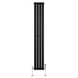 Radiador de columna ovalado negro de 1600 mm x 240 mm con válvulas, diseño moderno y acabado liso, ideal para espacios elegantes