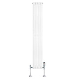 Radiador de columna ovalado blanco de 1600 mm x 240 mm, con válvulas metálicas brillantes y diseño elegante y moderno