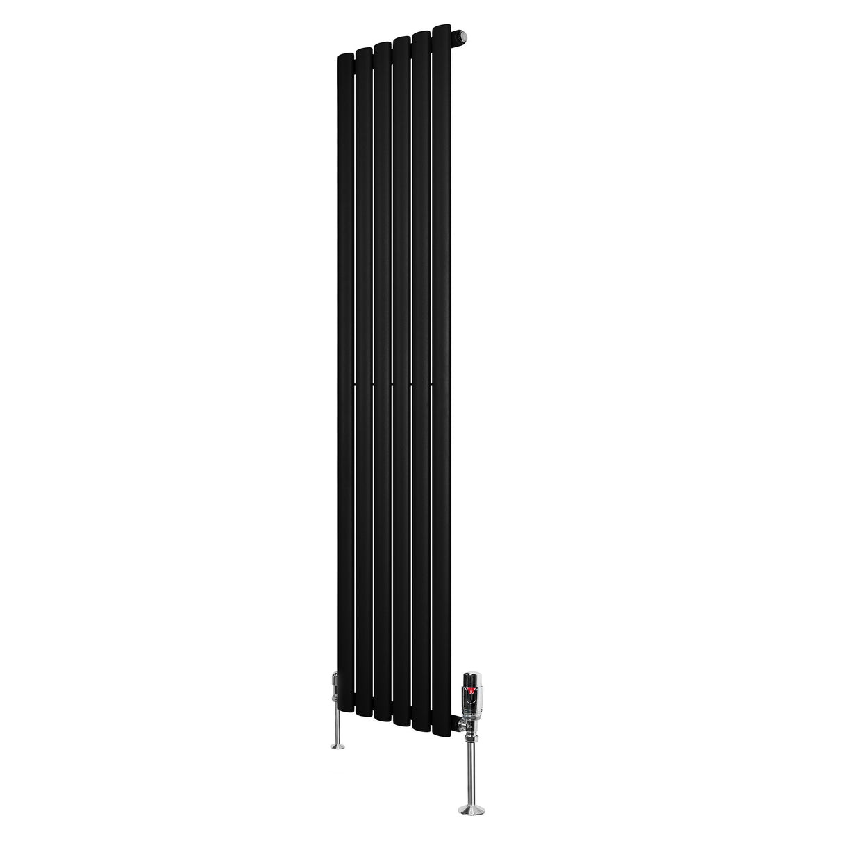 Radiador de columna ovalado negro de 1600 mm x 360 mm con válvulas, diseño moderno y acabado liso, ideal para espacios elegantes