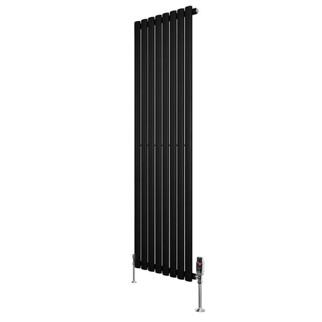Radiador de columna ovalado negro de 1600 mm x 480 mm con válvulas, diseño moderno y acabado liso que aporta elegancia a cualquier espacio