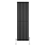 Radiador de columna ovalado negro de 1600 mm x 480 mm con válvulas, diseño moderno y acabado liso que complementa cualquier espacio