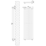 Radiador de columna ovalado negro de 1600 mm x 480 mm con válvulas, diseño elegante y moderno, ideal para calefacción eficiente