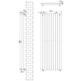 Radiador de columna ovalado en gris antracita, dimensiones 1600 mm x 600 mm, con válvulas y diseño moderno y elegante