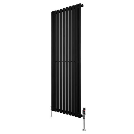 Radiador de columna ovalado negro de 1600 mm x 600 mm con válvulas, diseño moderno y acabado liso, ideal para calefacción eficiente