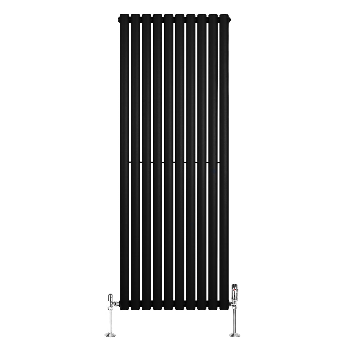 Radiador de columna ovalado negro de 1600 mm x 600 mm con válvulas, diseño moderno y acabado liso que aporta elegancia a cualquier espacio