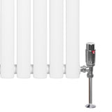 Radiador de columna ovalado blanco de 1600 mm x 600 mm con válvulas metálicas brillantes y diseño elegante y moderno