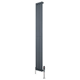 Radiador de columna ovalado en gris antracita, con diseño vertical y válvulas, mide 1800 mm de alto y 240 mm de ancho