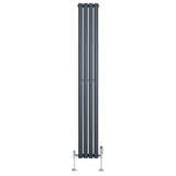 Radiador de columna ovalado en gris antracita, con válvulas, mide 1800 mm de alto y 240 mm de ancho, diseño moderno y elegante