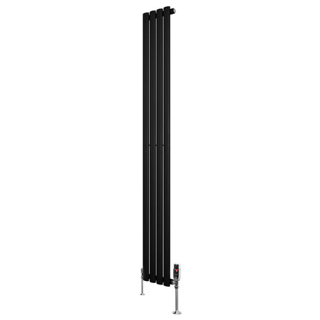 Radiador de columna ovalado negro de 1800 mm x 240 mm con válvulas, diseño moderno y acabado liso, ideal para espacios elegantes