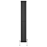 Radiador de columna ovalado negro de 1800 mm x 240 mm con válvulas, diseño moderno y elegante, acabado liso y brillante