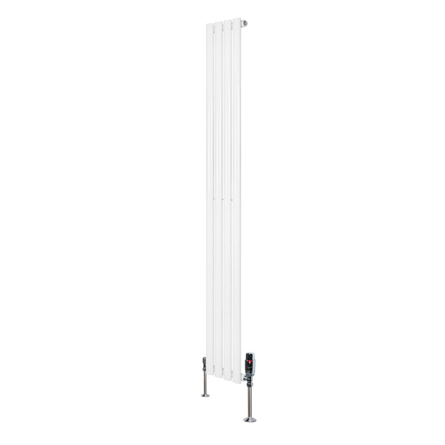 Radiador de columna ovalado blanco de 1800 mm x 240 mm, con válvulas en la base, diseño moderno y acabado liso y brillante
