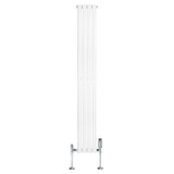 Radiador de columna ovalado blanco de 1800 mm x 240 mm con válvulas cromadas, diseño moderno y superficie lisa y brillante