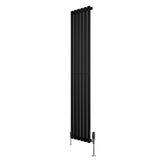 Radiador de columna ovalado negro de 1800 mm x 360 mm con válvulas, diseño moderno y elegante, acabado mate y líneas rectas