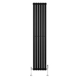 Radiador de columna ovalado negro de 1800 mm x 360 mm, con válvulas de metal brillante, diseño moderno y elegante para cualquier espacio
