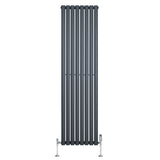 Radiador de columna ovalado en gris antracita, con diseño vertical y válvulas, dimensiones 1800 mm x 480 mm, acabado liso y moderno