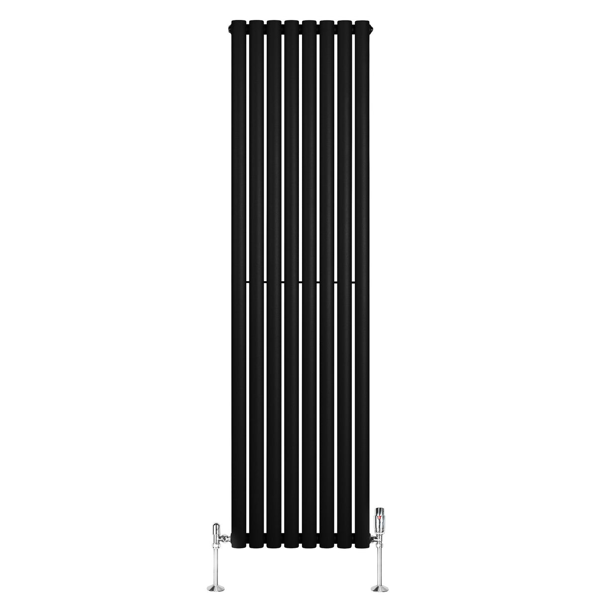 Radiador de columna ovalado negro de 1800 mm x 480 mm con válvulas, diseño moderno y acabado liso, ideal para calefacción elegante